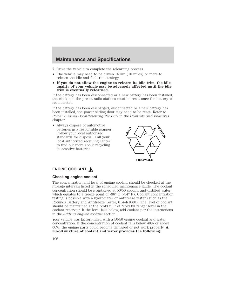 Maintenance and specifications | FORD 2003 Windstar v.1 User Manual | Page 196 / 240