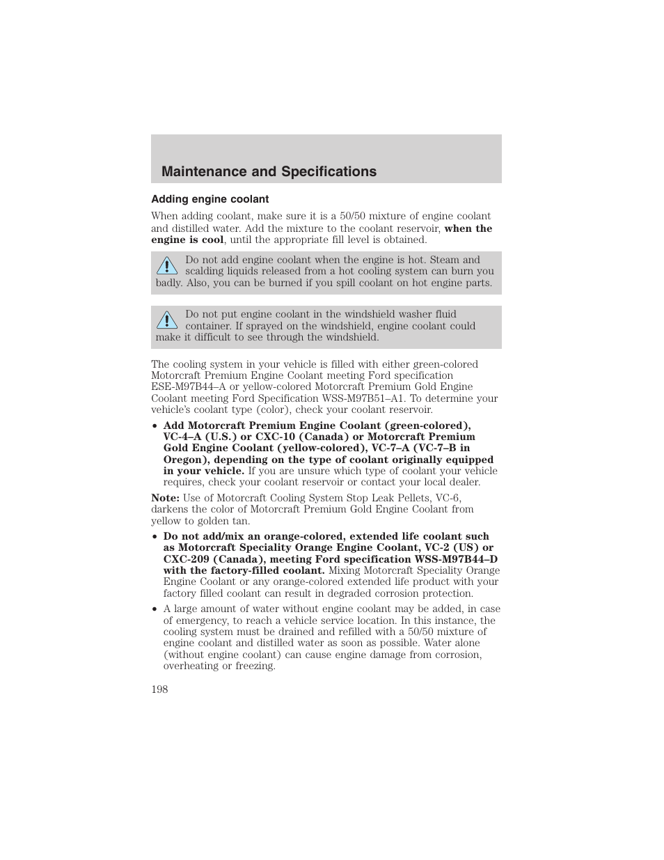 Maintenance and specifications | FORD 2003 Windstar v.1 User Manual | Page 198 / 240