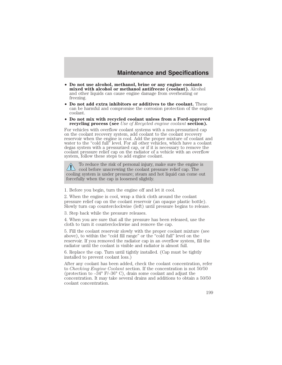 Maintenance and specifications | FORD 2003 Windstar v.1 User Manual | Page 199 / 240