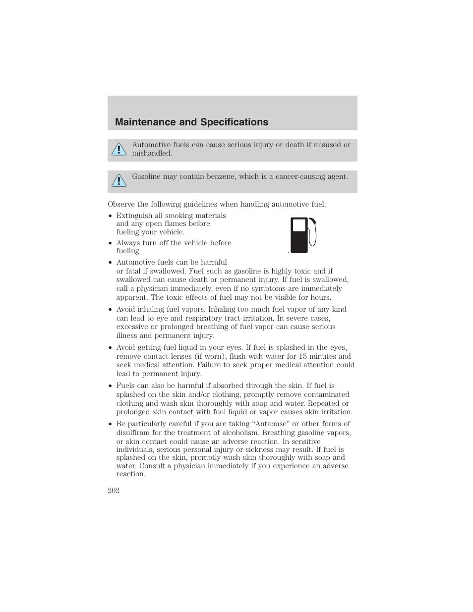 Maintenance and specifications | FORD 2003 Windstar v.1 User Manual | Page 202 / 240