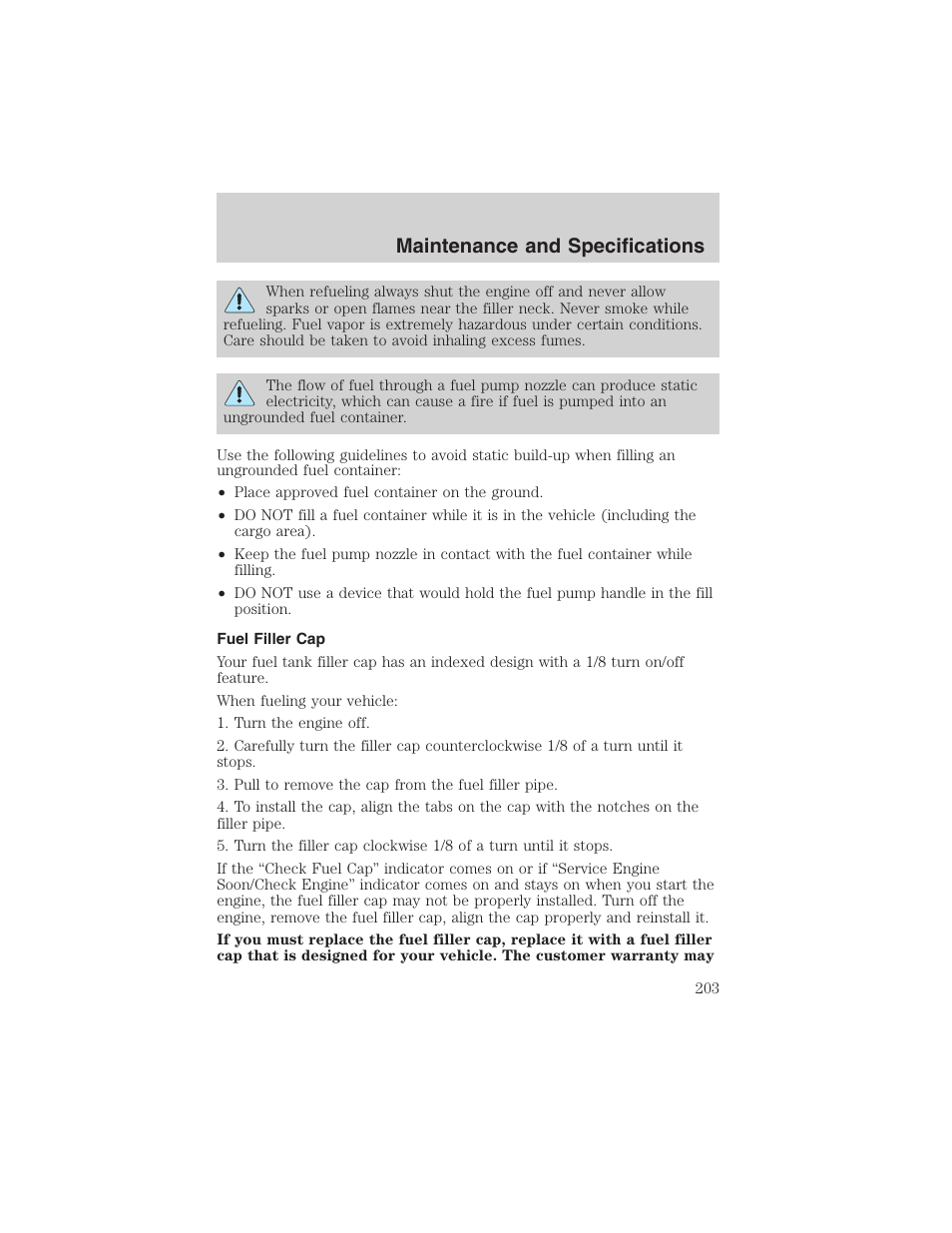 Maintenance and specifications | FORD 2003 Windstar v.1 User Manual | Page 203 / 240