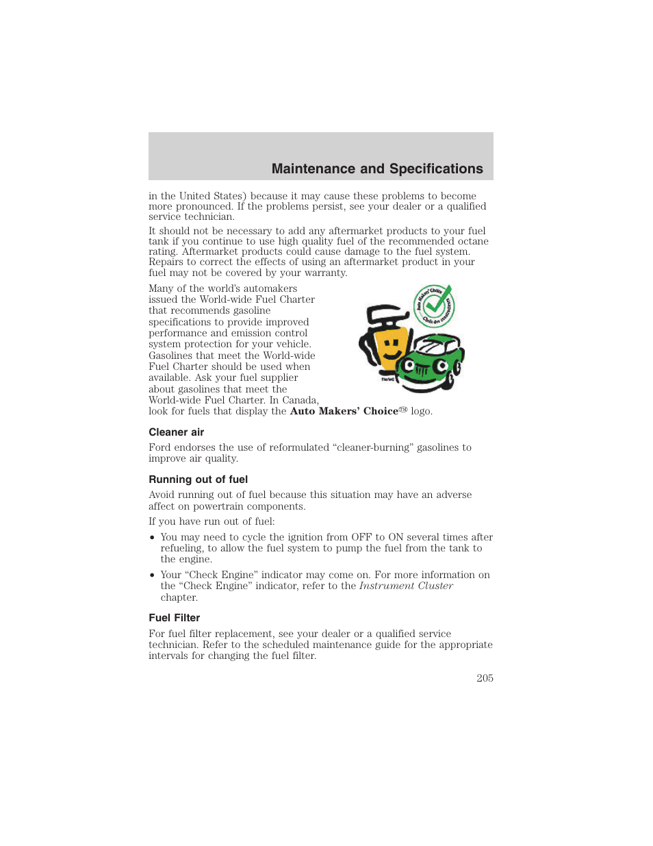 Maintenance and specifications | FORD 2003 Windstar v.1 User Manual | Page 205 / 240