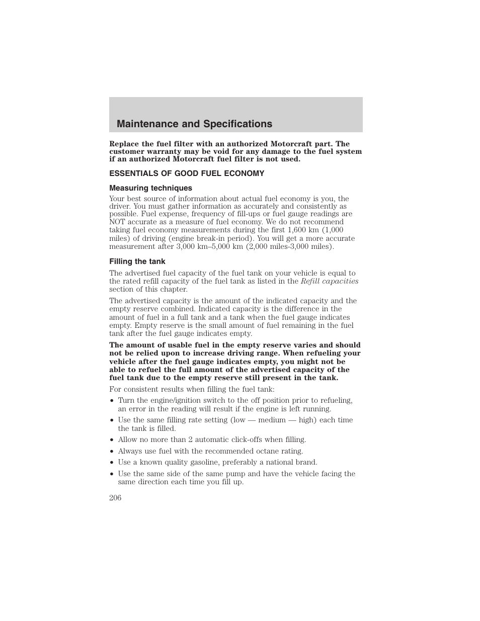 Maintenance and specifications | FORD 2003 Windstar v.1 User Manual | Page 206 / 240
