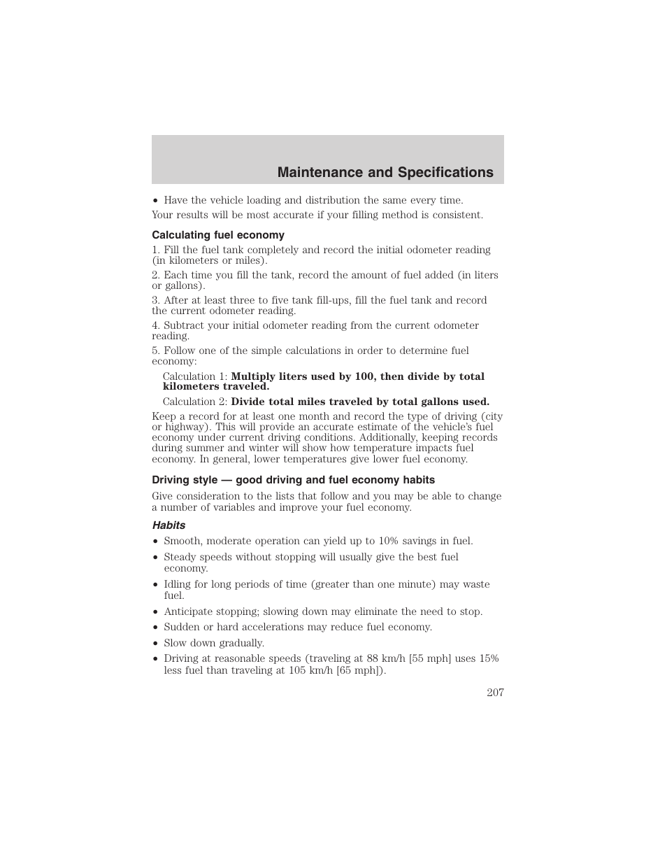 Maintenance and specifications | FORD 2003 Windstar v.1 User Manual | Page 207 / 240