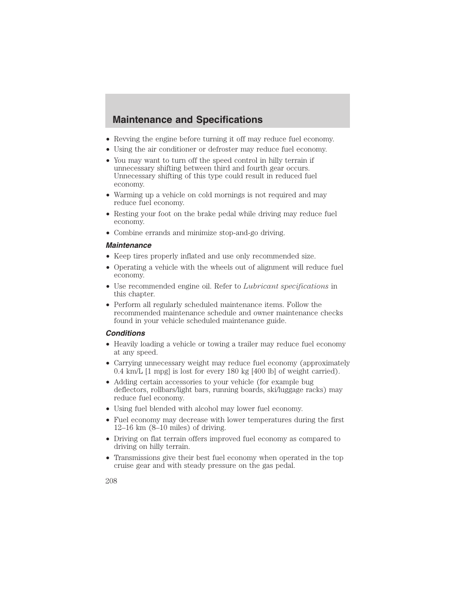 Maintenance and specifications | FORD 2003 Windstar v.1 User Manual | Page 208 / 240