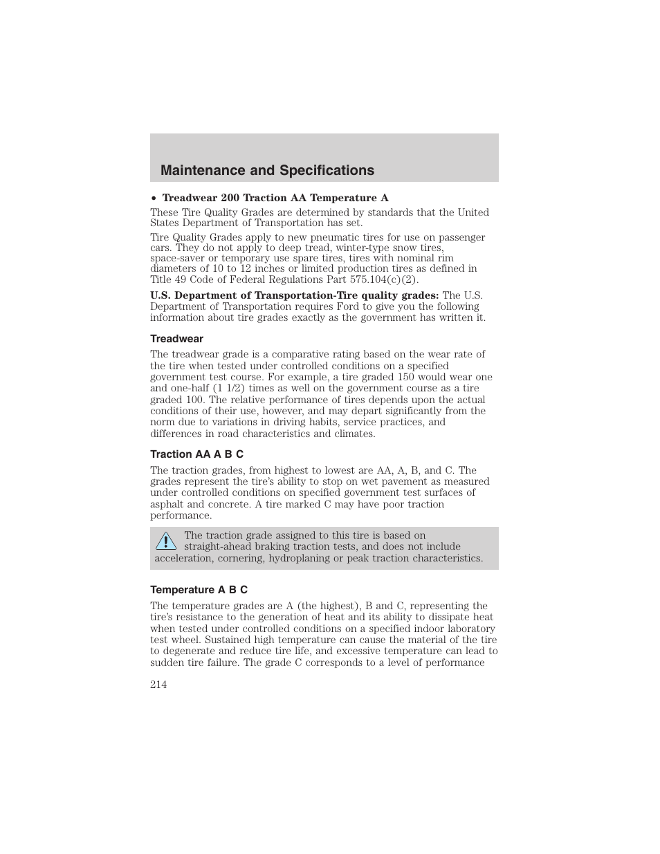 Maintenance and specifications | FORD 2003 Windstar v.1 User Manual | Page 214 / 240