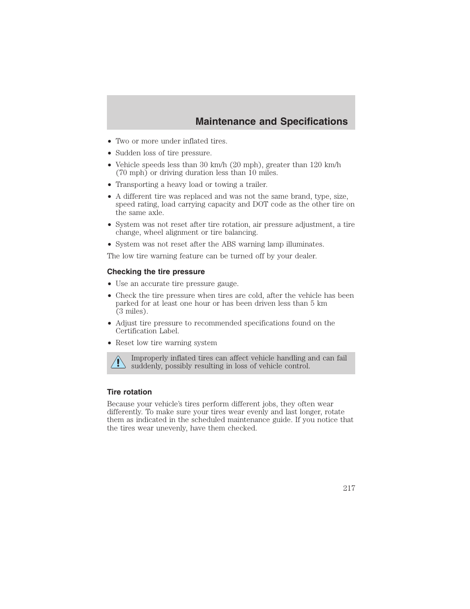 Maintenance and specifications | FORD 2003 Windstar v.1 User Manual | Page 217 / 240