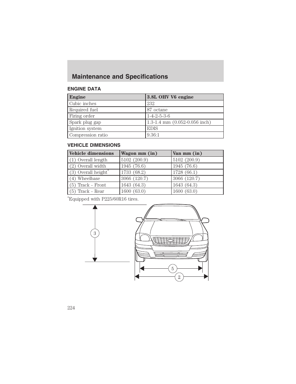 Maintenance and specifications | FORD 2003 Windstar v.1 User Manual | Page 224 / 240