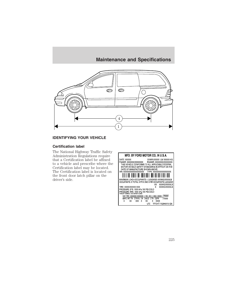 Maintenance and specifications | FORD 2003 Windstar v.1 User Manual | Page 225 / 240