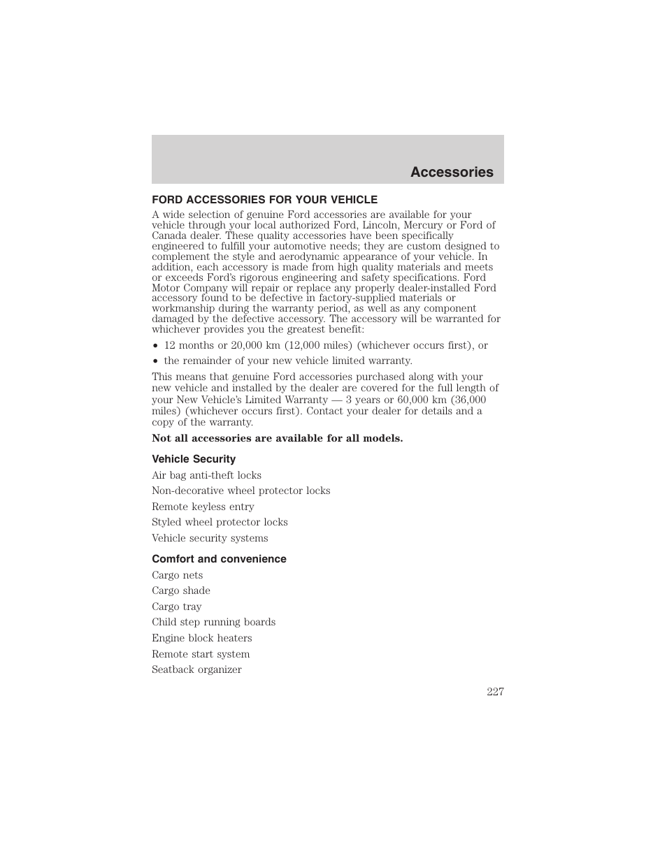 Accessories | FORD 2003 Windstar v.1 User Manual | Page 227 / 240