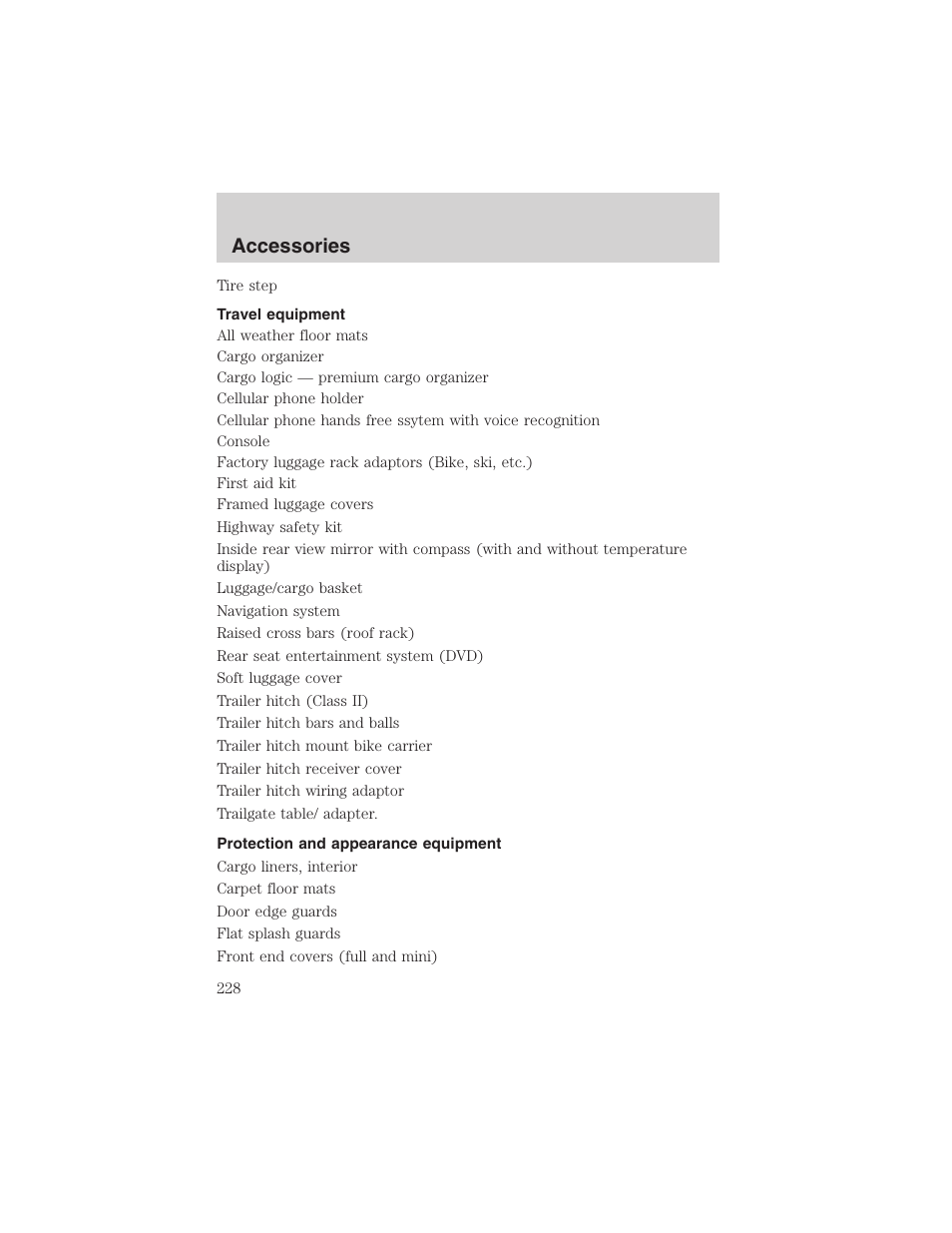 Accessories | FORD 2003 Windstar v.1 User Manual | Page 228 / 240