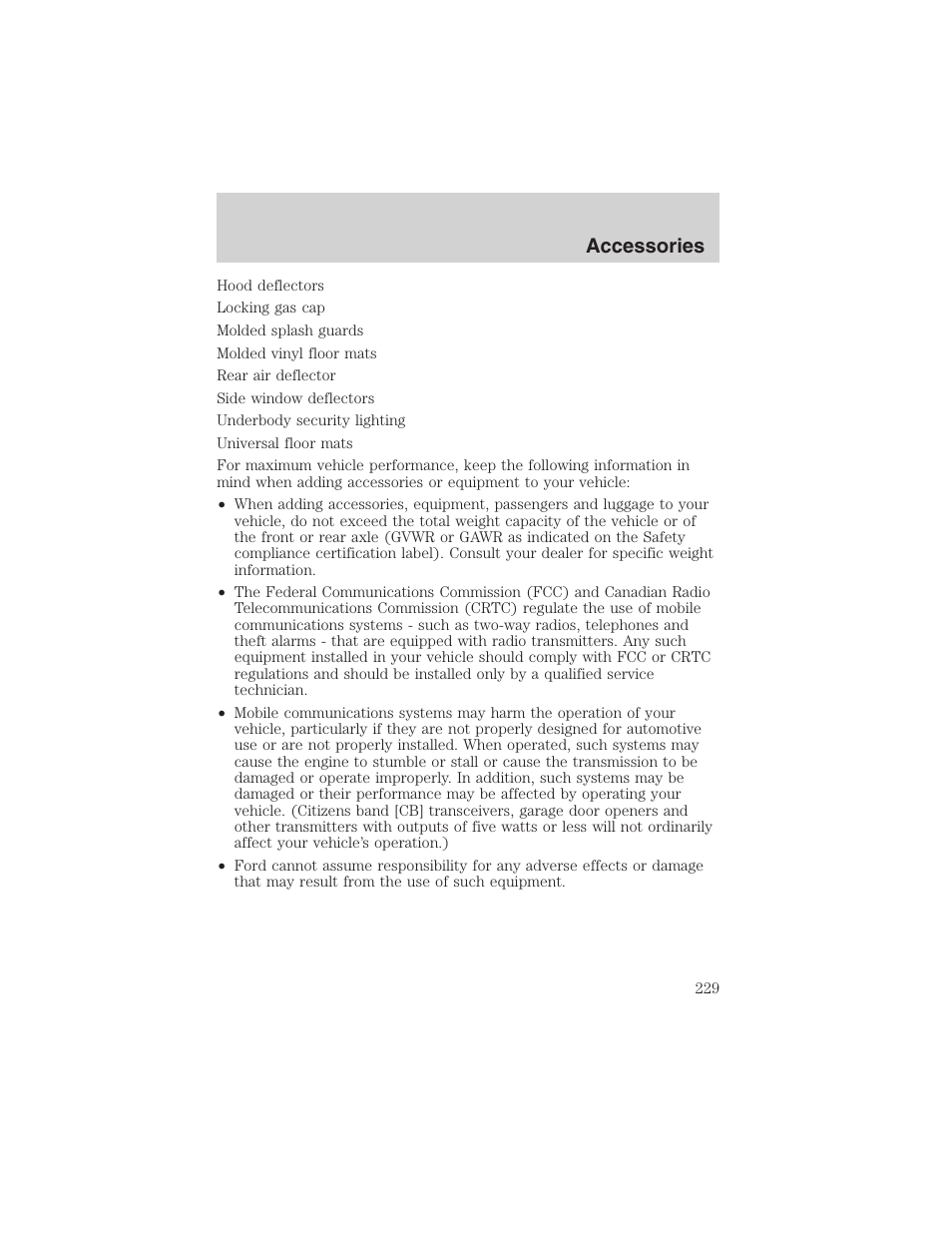 Accessories | FORD 2003 Windstar v.1 User Manual | Page 229 / 240