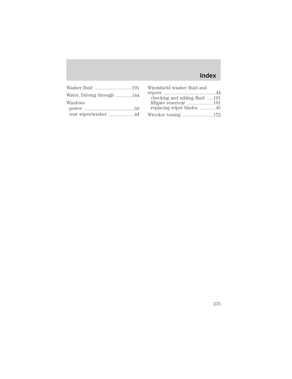 Index | FORD 2003 Windstar v.1 User Manual | Page 235 / 240