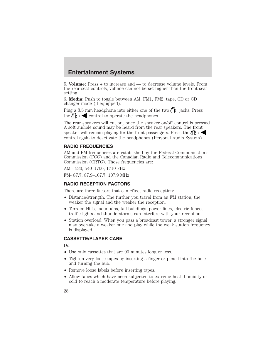 Entertainment systems | FORD 2003 Windstar v.1 User Manual | Page 28 / 240