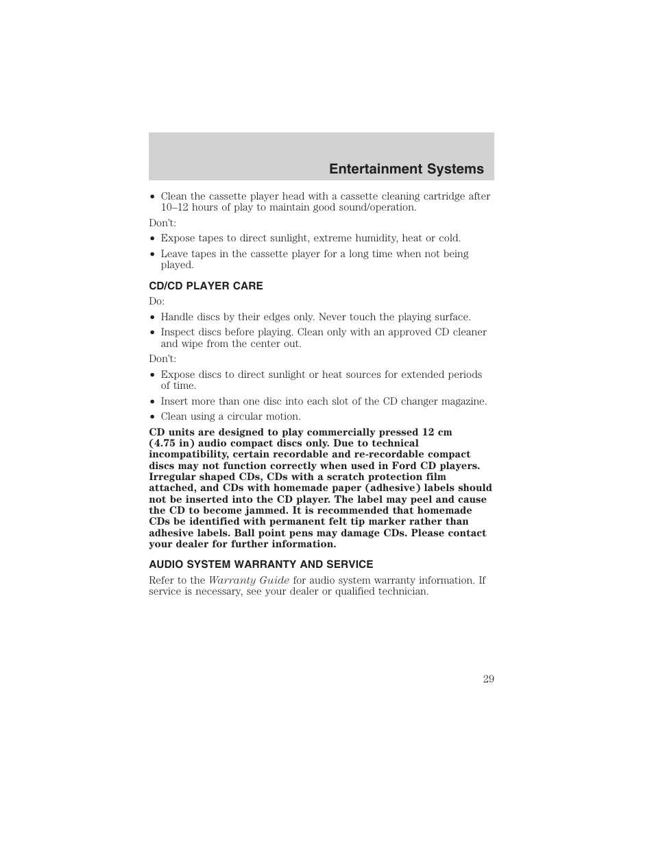 Entertainment systems | FORD 2003 Windstar v.1 User Manual | Page 29 / 240