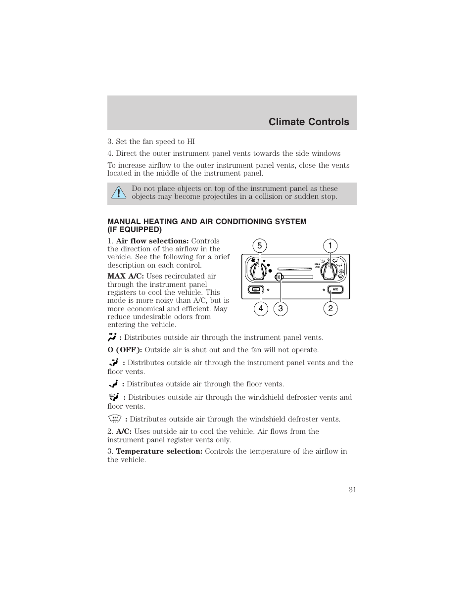 Climate controls | FORD 2003 Windstar v.1 User Manual | Page 31 / 240