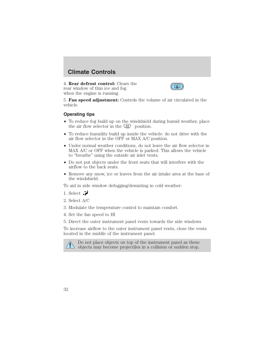 Climate controls | FORD 2003 Windstar v.1 User Manual | Page 32 / 240