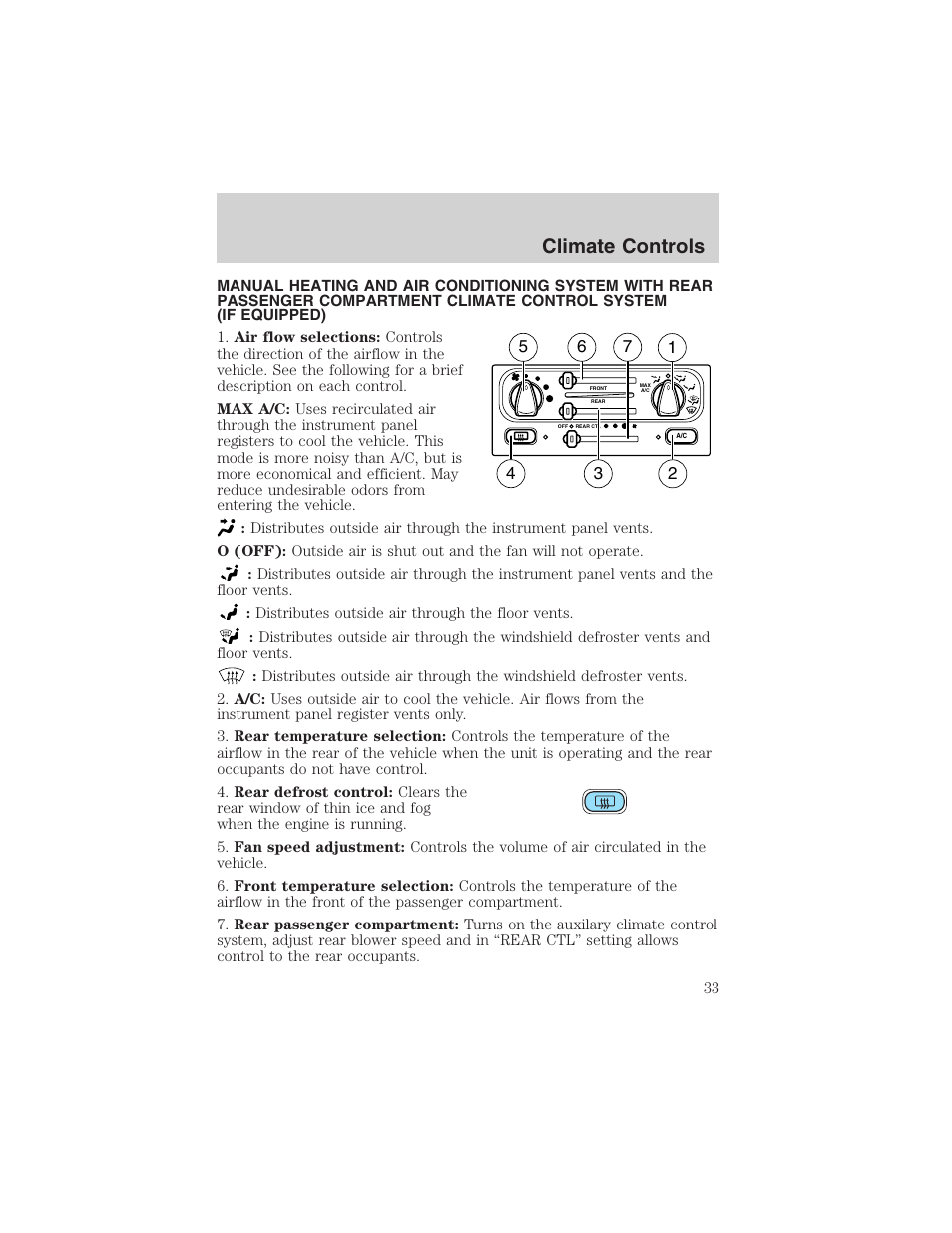 Climate controls | FORD 2003 Windstar v.1 User Manual | Page 33 / 240
