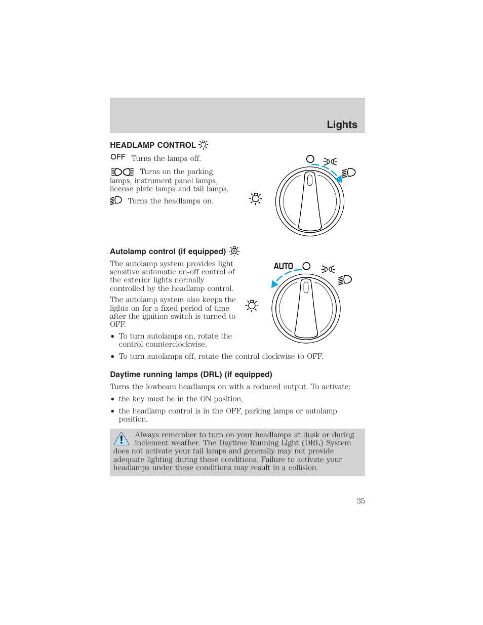 Lights | FORD 2003 Windstar v.1 User Manual | Page 35 / 240