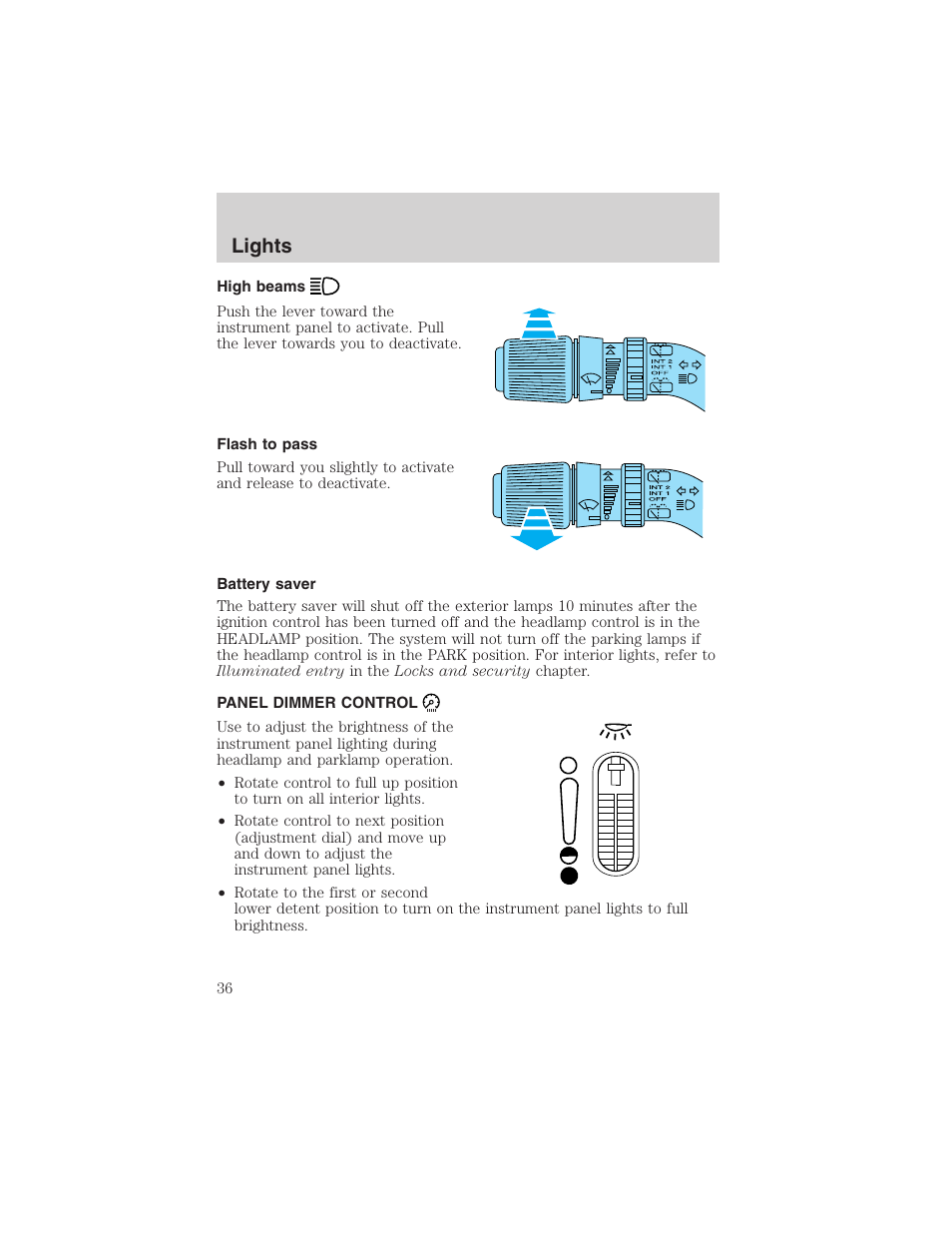 Lights | FORD 2003 Windstar v.1 User Manual | Page 36 / 240