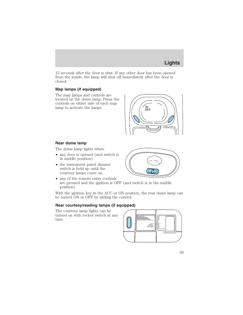 Lights | FORD 2003 Windstar v.1 User Manual | Page 39 / 240