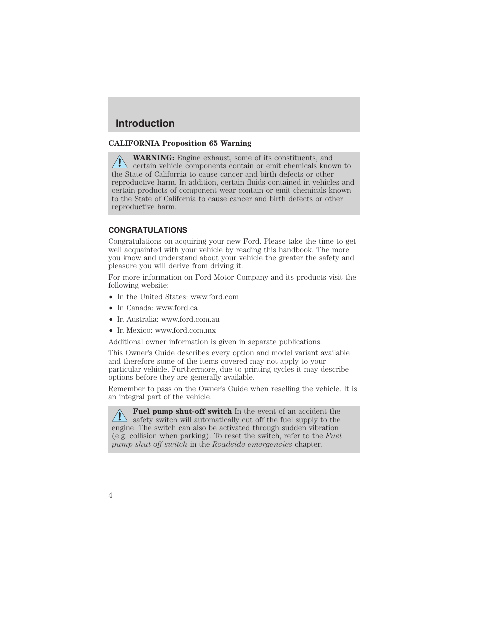 Introduction | FORD 2003 Windstar v.1 User Manual | Page 4 / 240