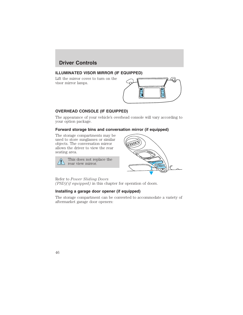 Driver controls | FORD 2003 Windstar v.1 User Manual | Page 46 / 240