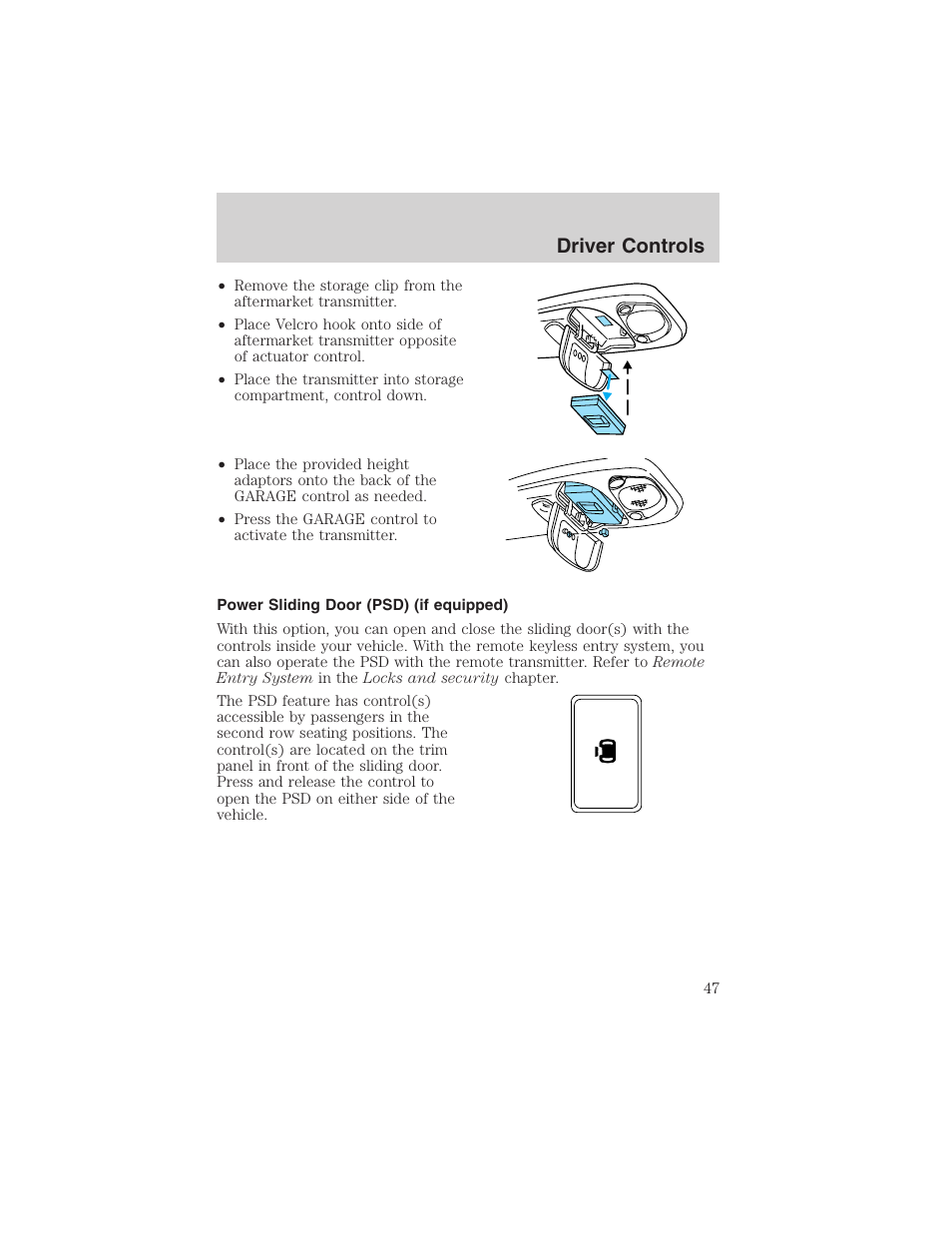 Driver controls | FORD 2003 Windstar v.1 User Manual | Page 47 / 240