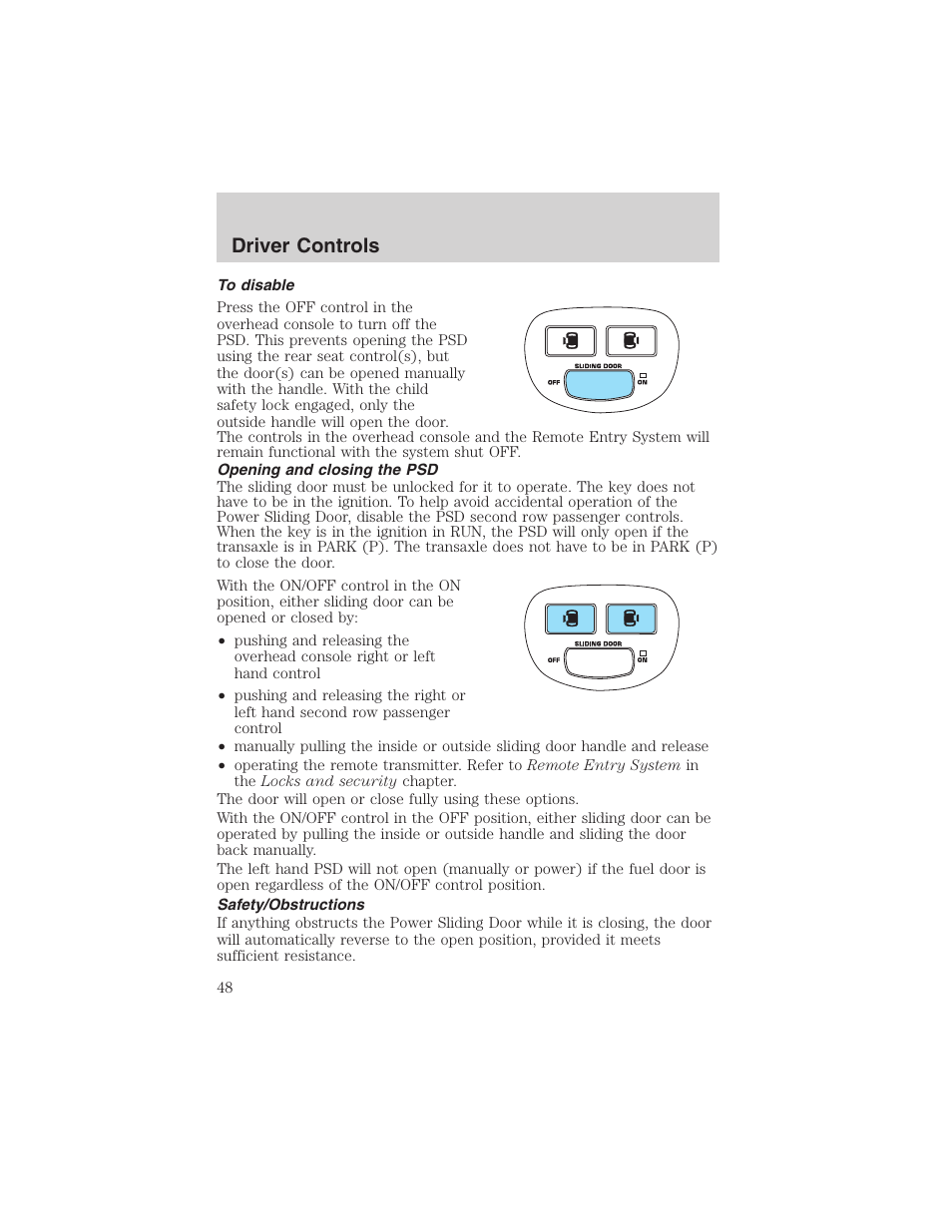 Driver controls | FORD 2003 Windstar v.1 User Manual | Page 48 / 240