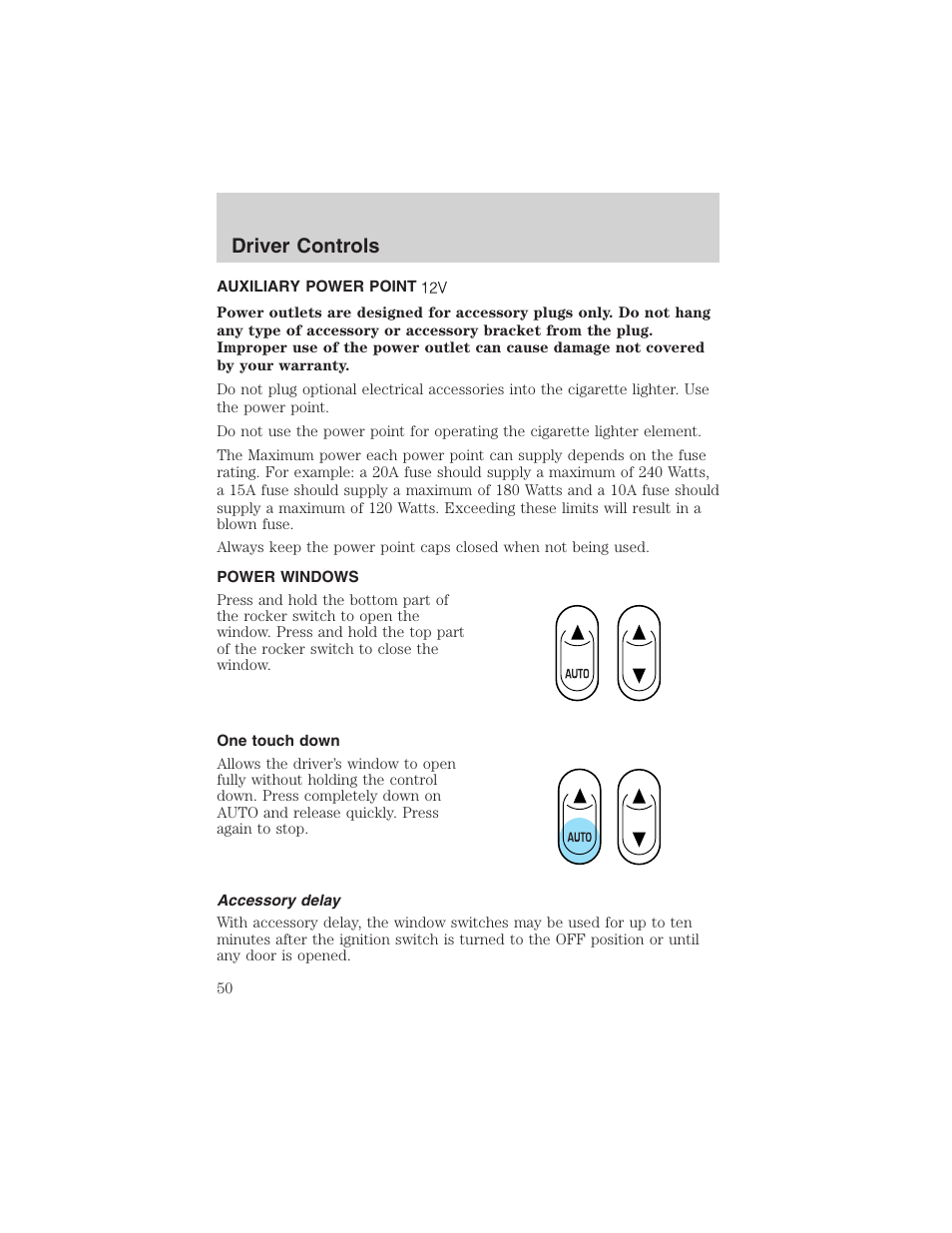 Driver controls | FORD 2003 Windstar v.1 User Manual | Page 50 / 240