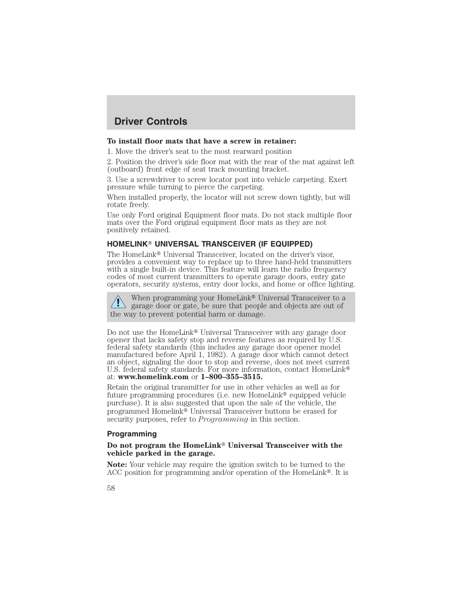 Driver controls | FORD 2003 Windstar v.1 User Manual | Page 58 / 240
