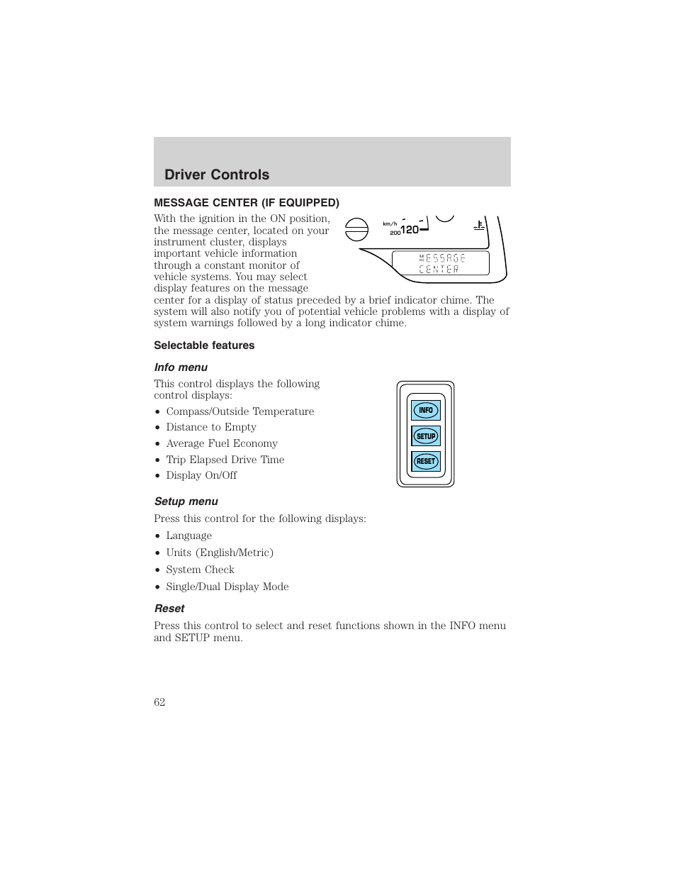 Driver controls | FORD 2003 Windstar v.1 User Manual | Page 62 / 240