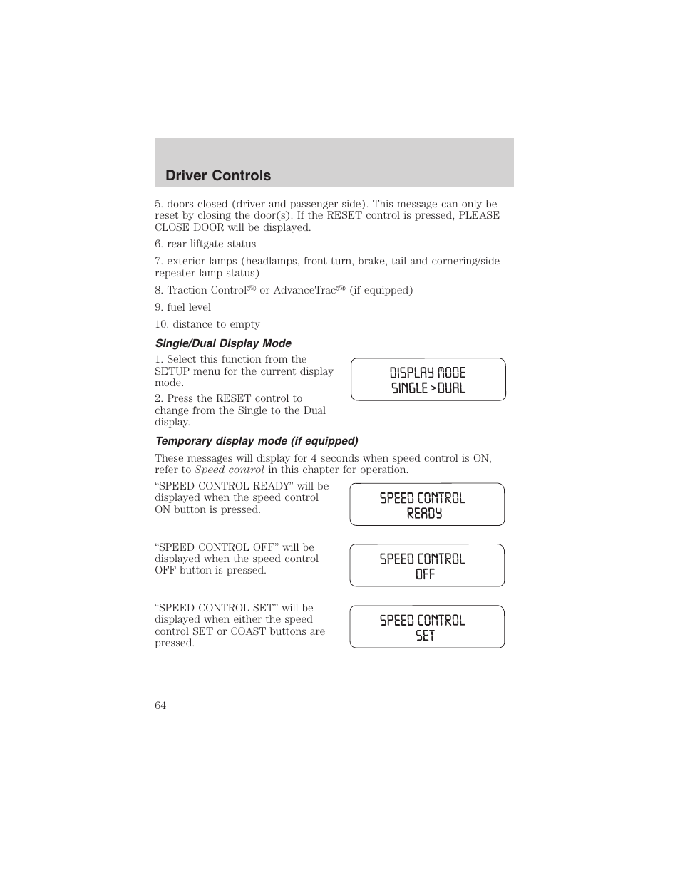 Driver controls | FORD 2003 Windstar v.1 User Manual | Page 64 / 240