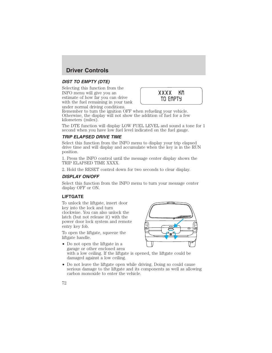 Driver controls | FORD 2003 Windstar v.1 User Manual | Page 72 / 240