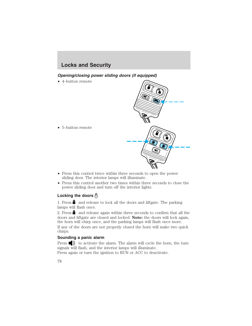 Locks and security | FORD 2003 Windstar v.1 User Manual | Page 78 / 240