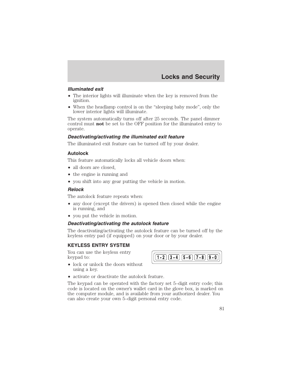 Locks and security | FORD 2003 Windstar v.1 User Manual | Page 81 / 240