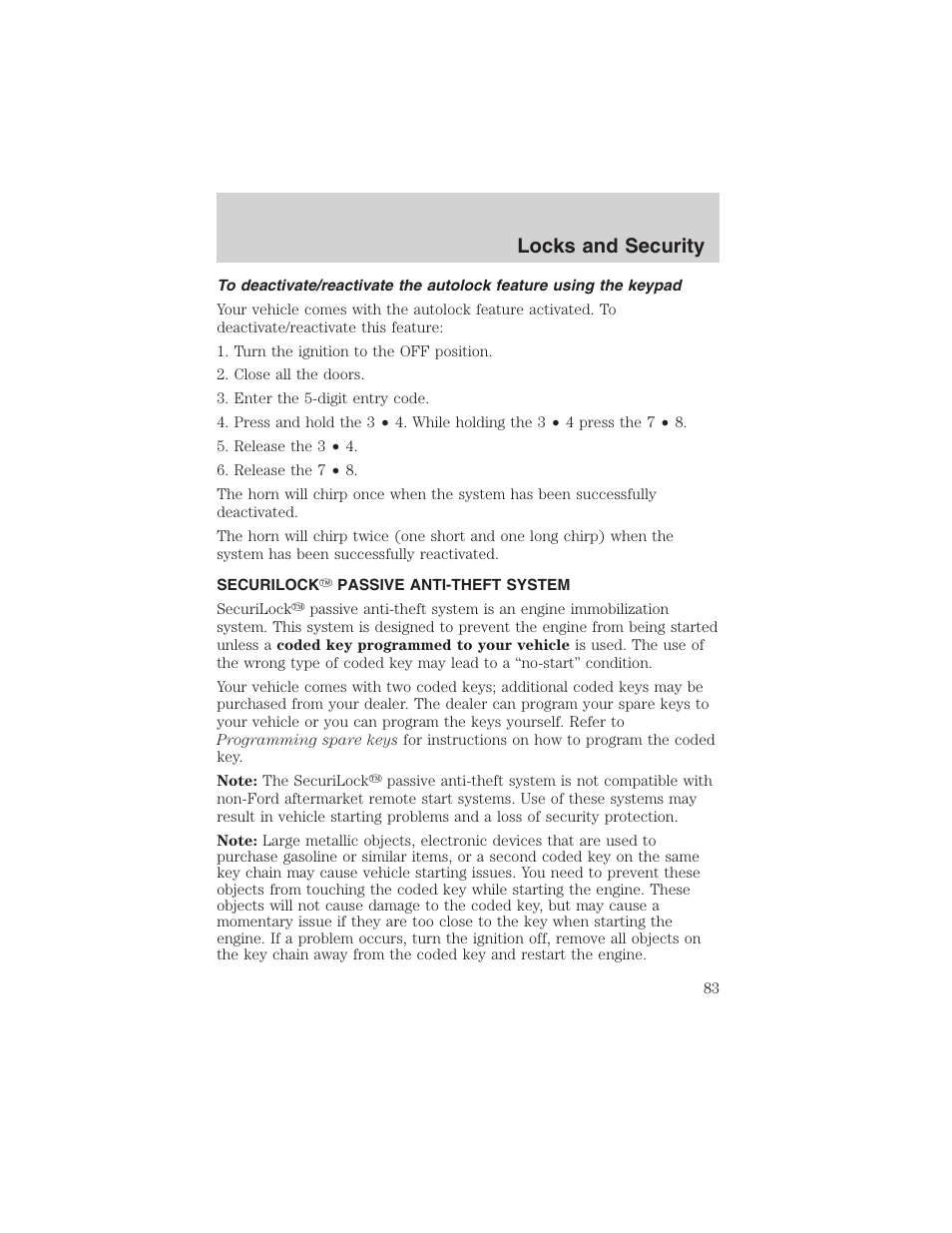 Locks and security | FORD 2003 Windstar v.1 User Manual | Page 83 / 240