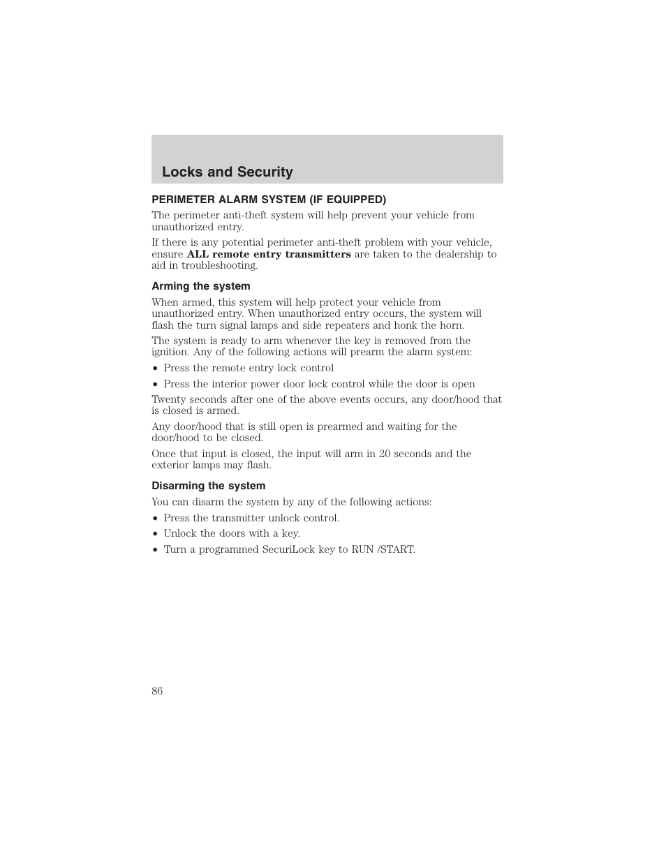 Locks and security | FORD 2003 Windstar v.1 User Manual | Page 86 / 240
