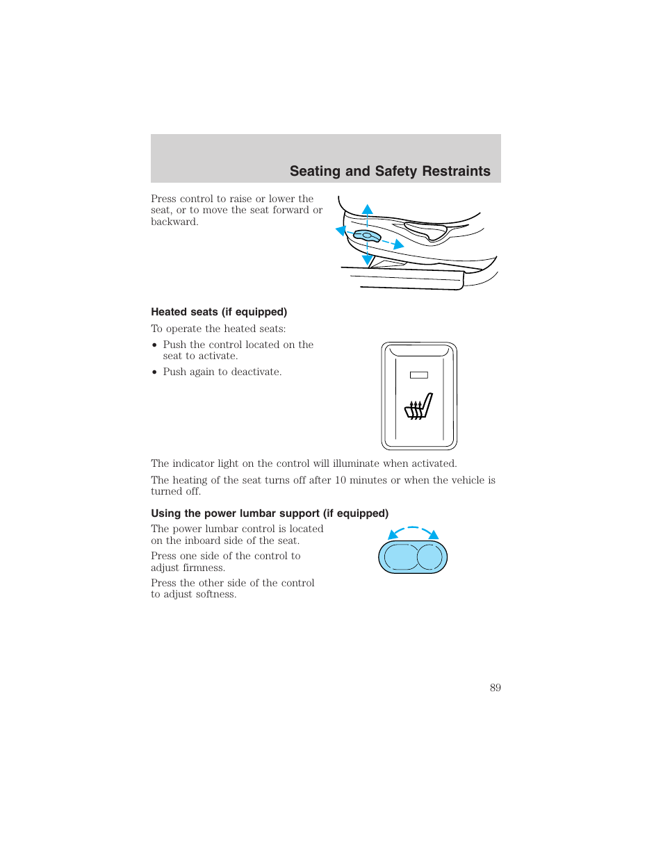 Seating and safety restraints | FORD 2003 Windstar v.1 User Manual | Page 89 / 240