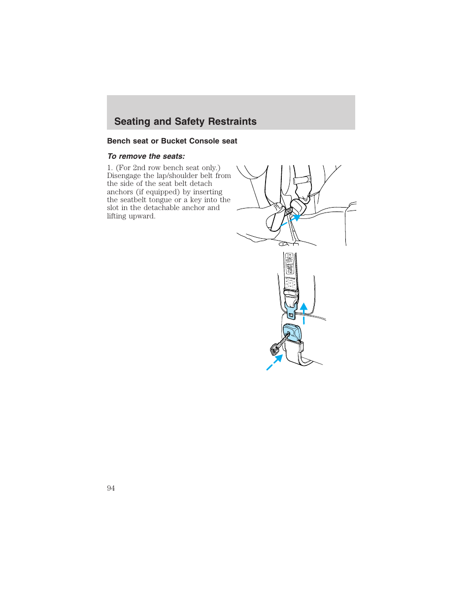 Seating and safety restraints | FORD 2003 Windstar v.1 User Manual | Page 94 / 240