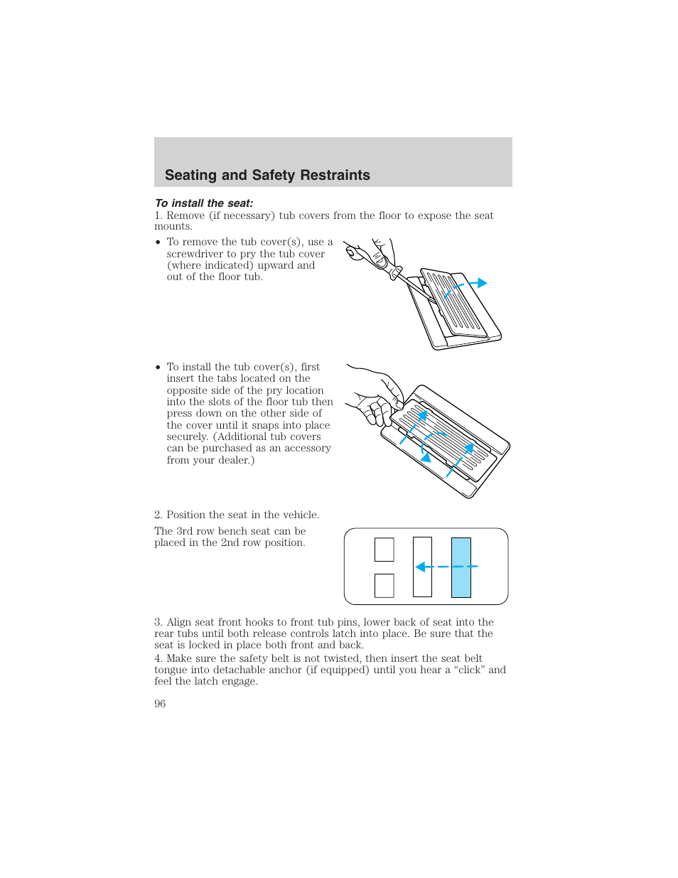 Seating and safety restraints | FORD 2003 Windstar v.1 User Manual | Page 96 / 240