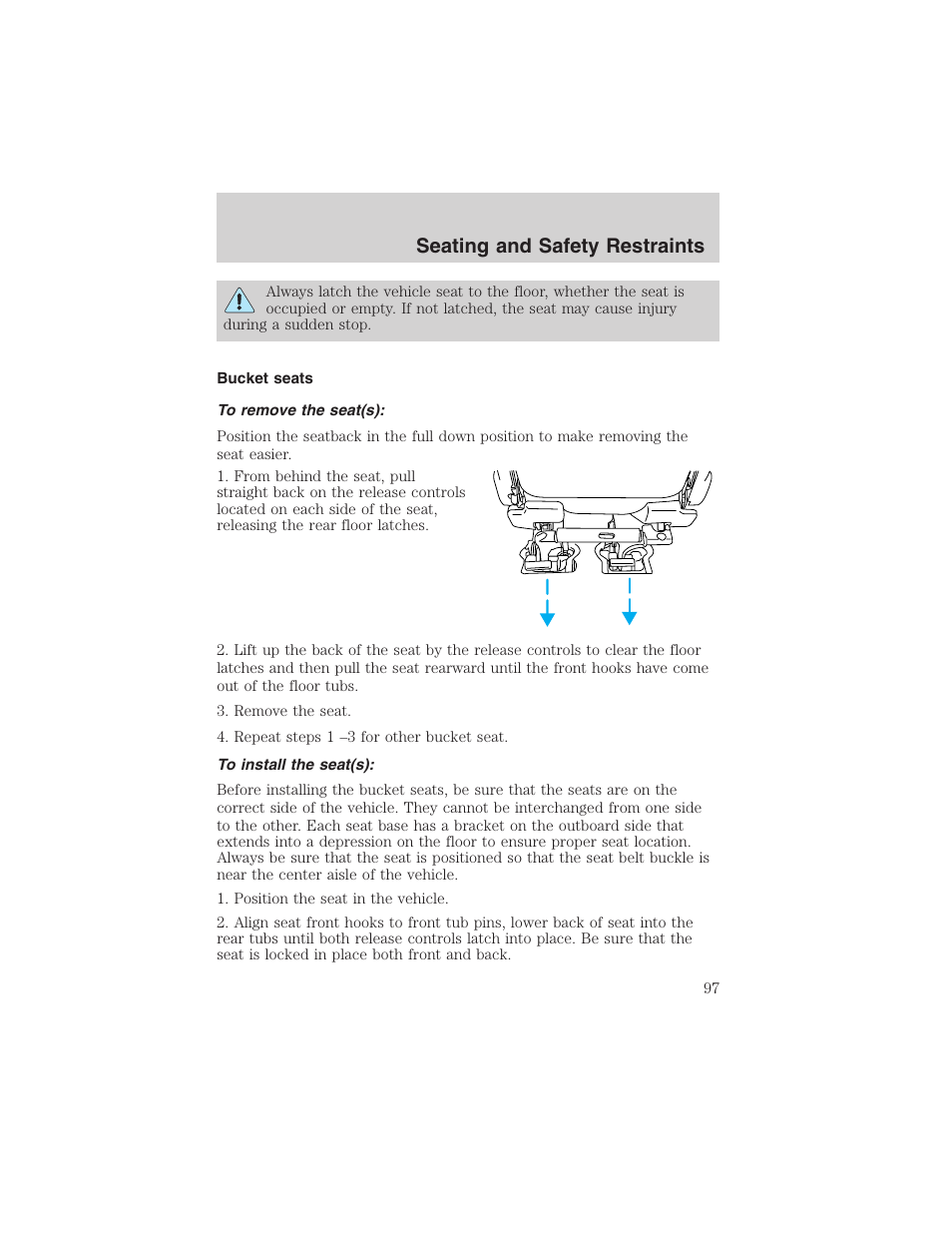 Seating and safety restraints | FORD 2003 Windstar v.1 User Manual | Page 97 / 240