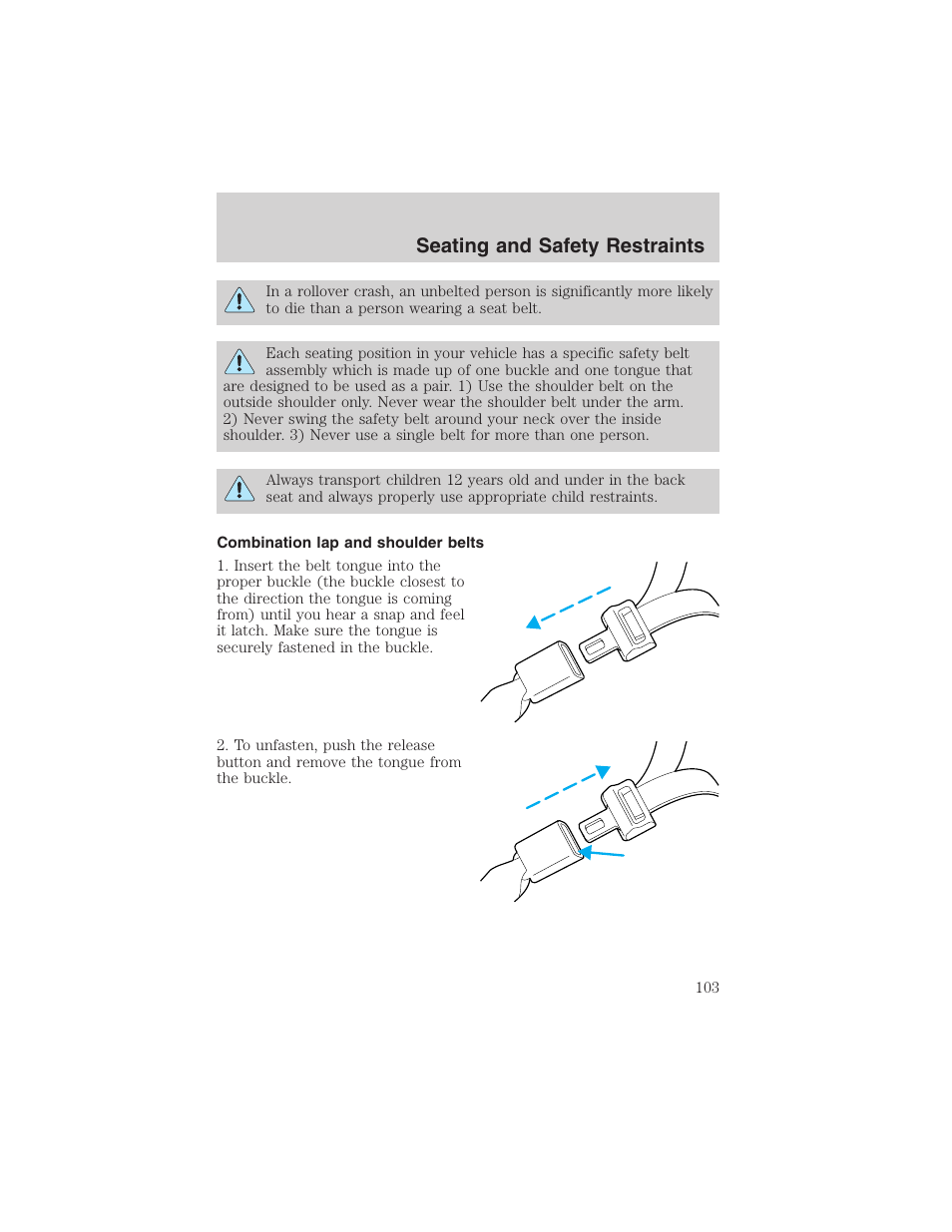 Seating and safety restraints | FORD 2003 Windstar v.2 User Manual | Page 103 / 240