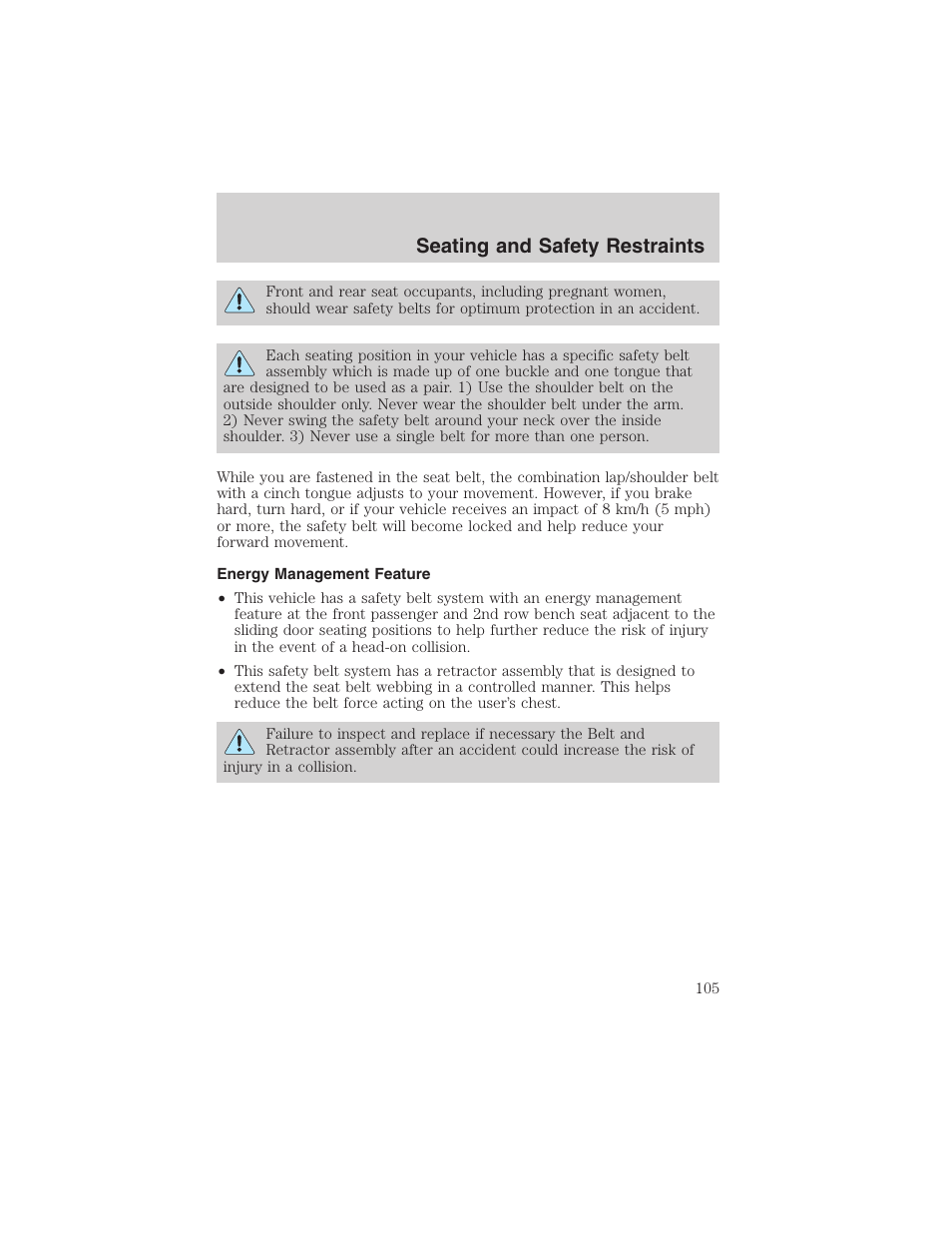 Seating and safety restraints | FORD 2003 Windstar v.2 User Manual | Page 105 / 240