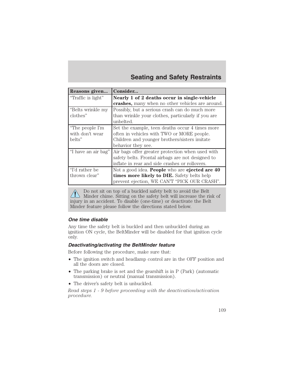 Seating and safety restraints | FORD 2003 Windstar v.2 User Manual | Page 109 / 240