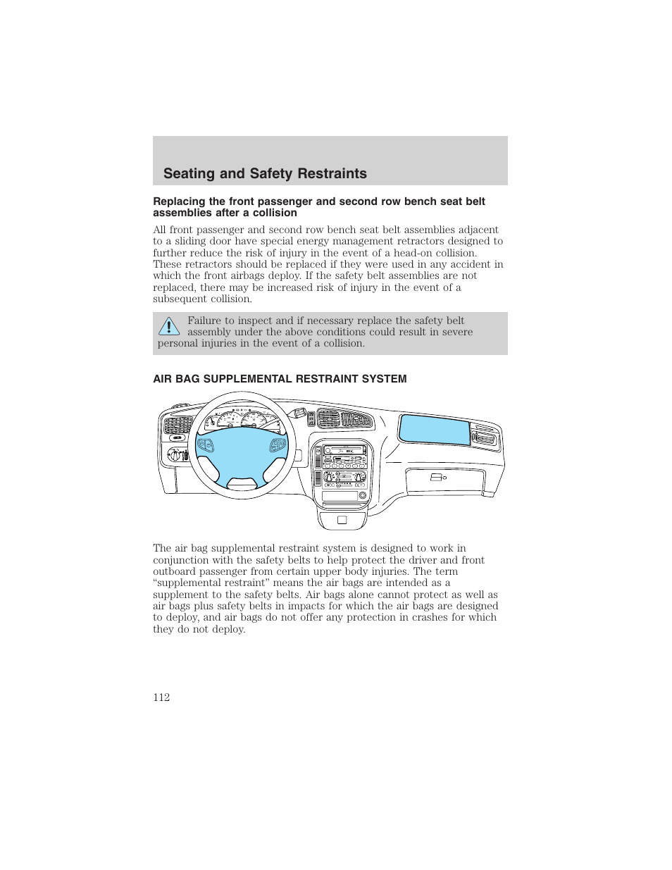 Seating and safety restraints | FORD 2003 Windstar v.2 User Manual | Page 112 / 240