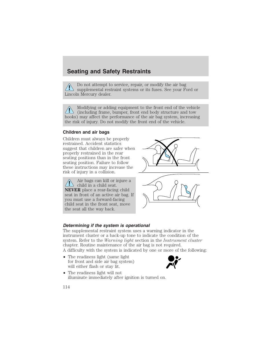 Seating and safety restraints | FORD 2003 Windstar v.2 User Manual | Page 114 / 240