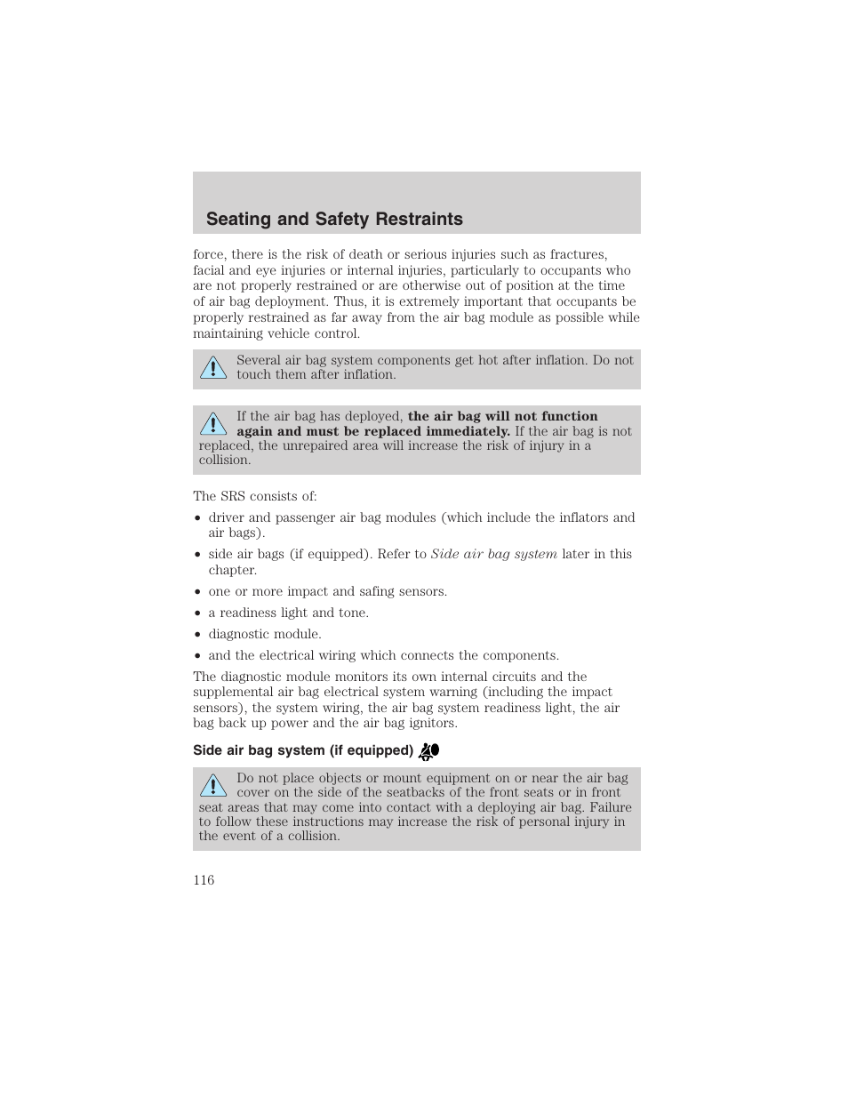 Seating and safety restraints | FORD 2003 Windstar v.2 User Manual | Page 116 / 240
