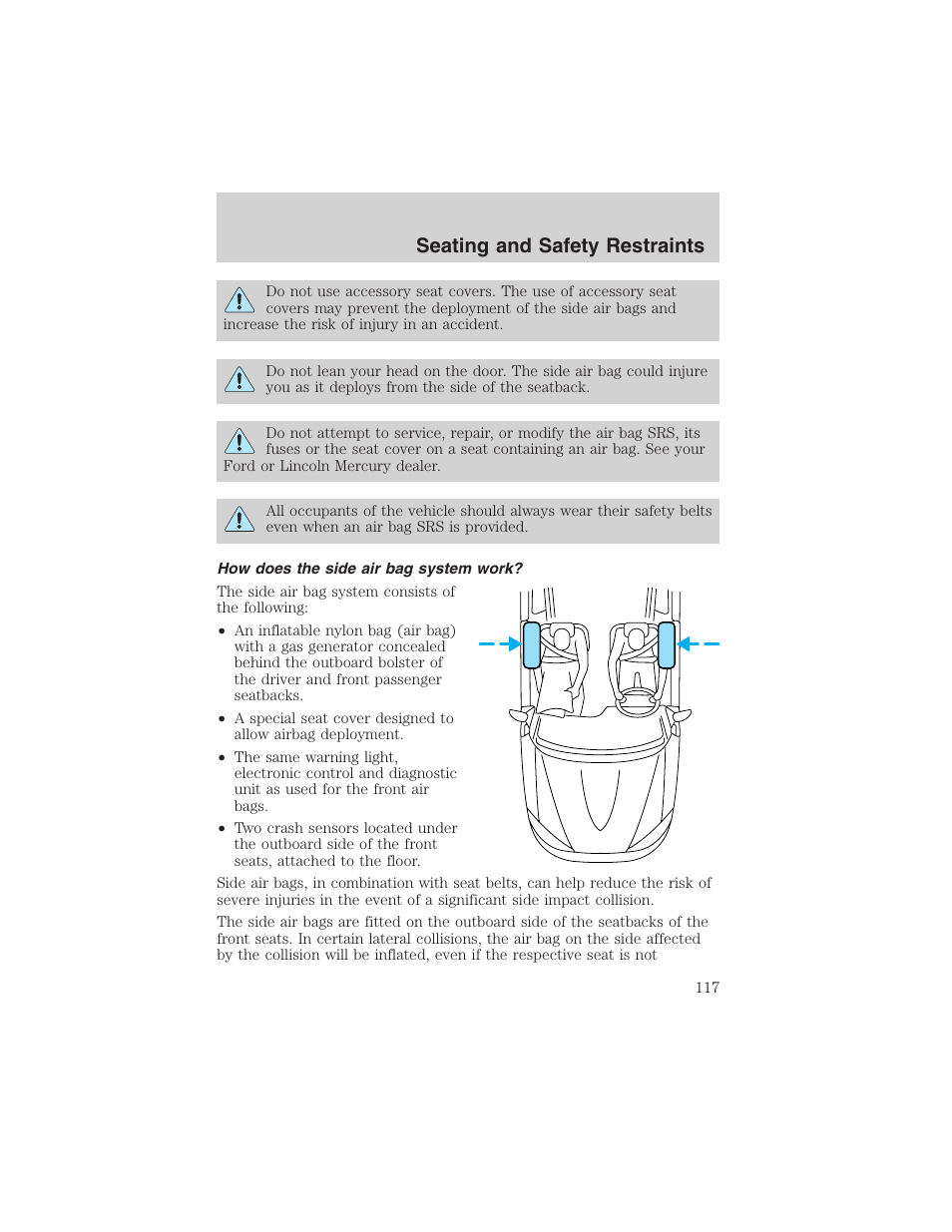 Seating and safety restraints | FORD 2003 Windstar v.2 User Manual | Page 117 / 240