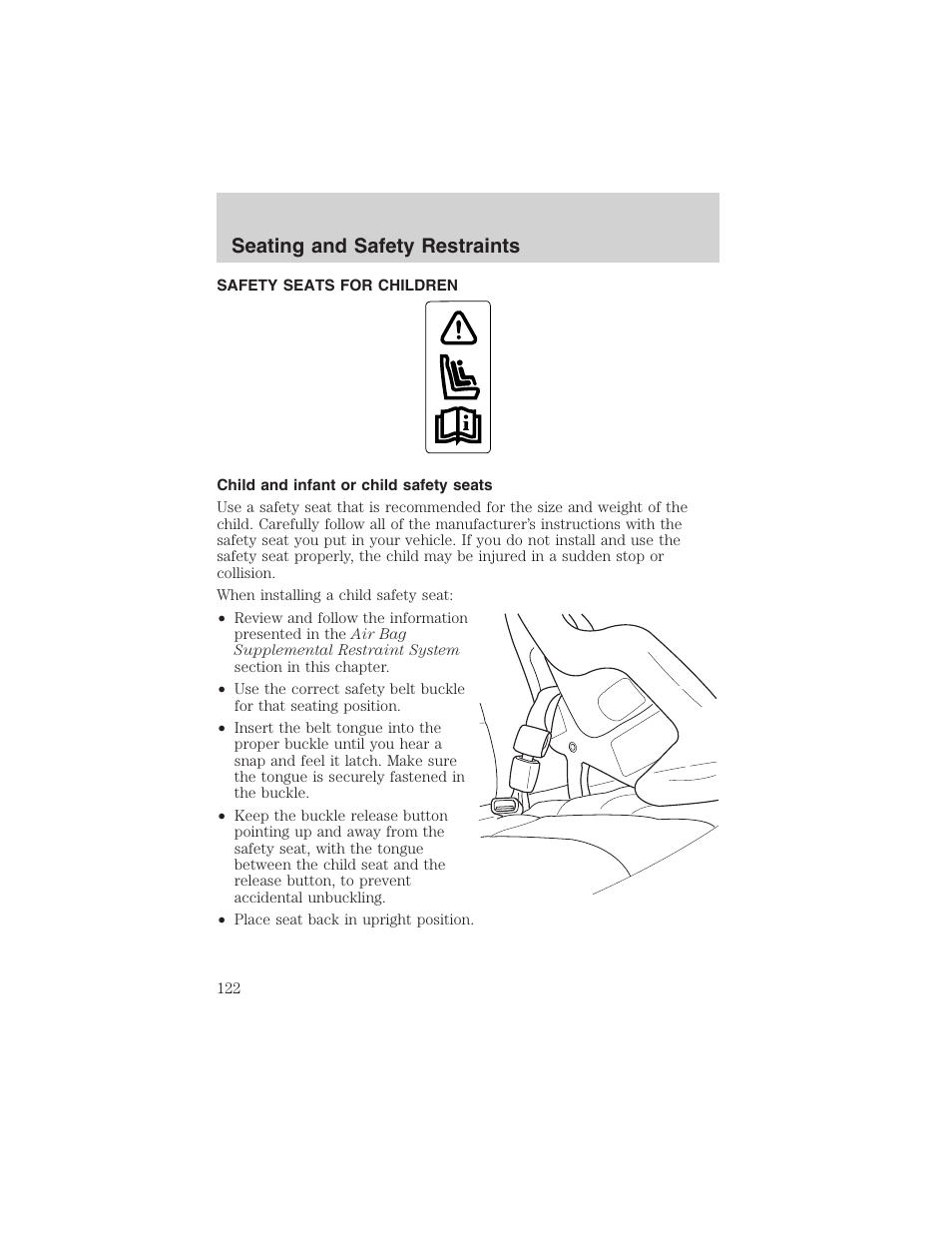 Seating and safety restraints | FORD 2003 Windstar v.2 User Manual | Page 122 / 240